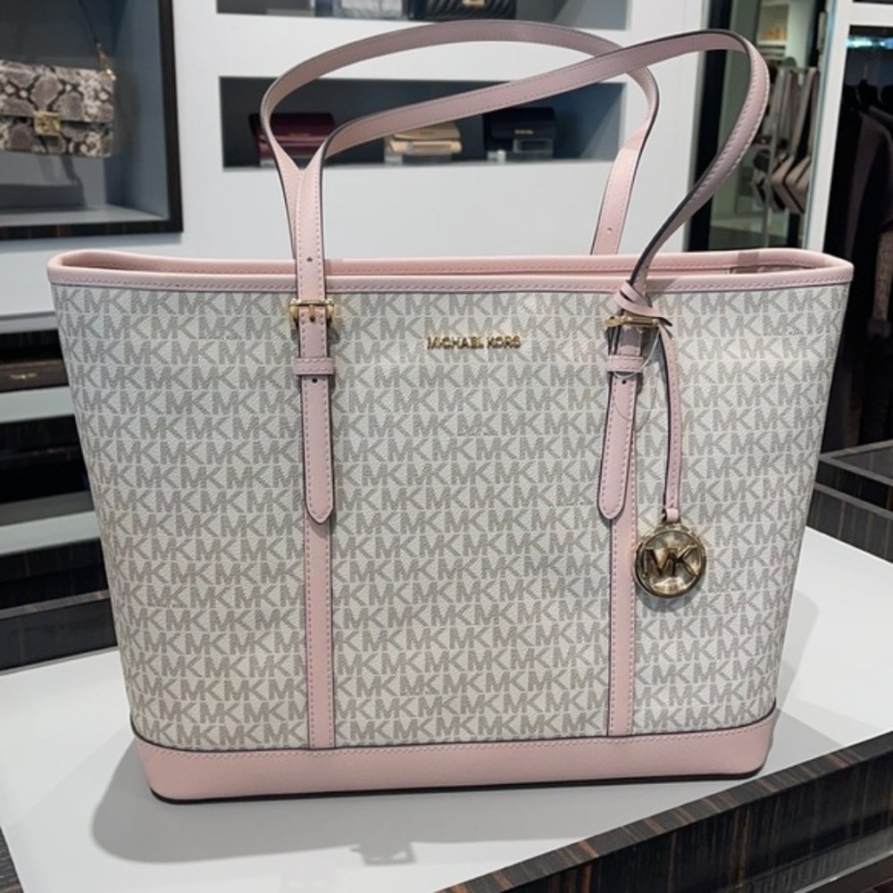 Michael Kors Jet Set Travel Large Top Zip Shoulder Tote Powder Blush Multi - Picture 1 of 16